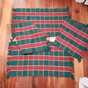 Large Red Green Check Plaid Woven Placemats